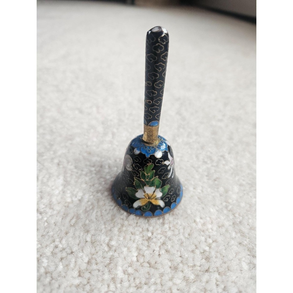 Vintage Chinese Enamel Cloisonné Brass Bell w/Intricate Floral